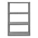 A gray plastic Tough Shelf system with four shelves.