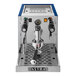 An Astra Gourmet blue and silver semi-automatic espresso machine with a blue handle.