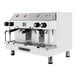 A white Astra Mega II espresso machine with black knobs and handles.