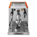An Astra semi-automatic espresso machine with silver and orange accents.