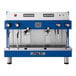 An Astra Mega II blue and silver espresso machine.