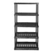 A black plastic Tough Shelf 5-Shelf System with shelves.