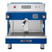 An Astra Mega blue and silver espresso machine.