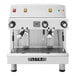A white Astra Mega II semi-automatic espresso machine with silver accents.