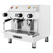 A white Astra Mega II semi-automatic espresso machine with black knobs.