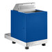 A blue automatic milk and beverage steamer with two wands and a stainless steel base.