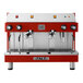 An Astra Mega II red and silver espresso machine.