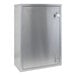 A silver stainless steel Omnimed narcotics cabinet with two doors.