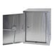 A stainless steel Omnimed wall-mount narcotics cabinet with an open metal door.