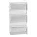 A clear acrylic wall mount with three shelves.