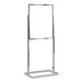 A chrome rectangular tube stand pedestal sign with a 14 by 22 inch frame.