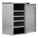 A stainless steel Omnimed corner narcotics cabinet with shelves and doors.