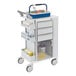 An Omnimed medical cart with a blue tray.