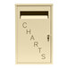 A beige steel wall-mount medical records drop box with the word "charts" in black letters and a key lock.