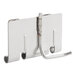 A metal clip with a pair of metal hooks.