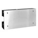 A silver stainless steel wall mount with two rectangular holes.