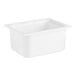 A Carlisle white plastic food pan with a lid.