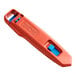 An Allway Tools aluminum safety knife with a blue button and a red and blue sharp blade.