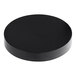 A black circular lid with a foam liner on a white background.