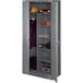 A grey metal Tennsco combination cabinet with solid doors.