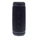 A close-up of the black Morpheus 360 Sound Stage portable speaker with buttons and a light.