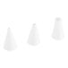 Three white plastic cone shaped objects.