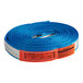 A blue and white Lift-All Tuff-Edge polyester web sling with orange stripes on the eyes.