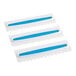 Three white and blue plastic Ateco icing combs.