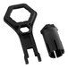 A black plastic tool kit with a black hexagon-shaped tool and a screw.