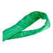 A green Lift-All Tuflex polyester sling with a curved loop.