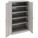 A light gray Tennsco steel storage cabinet with open solid doors.