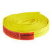 A yellow Lift-All web sling with a red label and flat eyes.