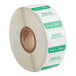 A roll of white labels with green and white text for each day of the week, including Friday.