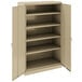 A tan Tennsco jumbo storage cabinet with open solid doors.