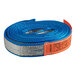 A blue and orange Lift-All 2-ply polyester web sling with flat eyes.