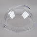 A clear plastic dome with a metal ring.