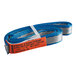 A blue and white Lift-All Tuff-Edge polyester strap with orange labels.