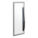 A rectangular mirror with a silver and black handle.