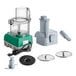 An AvaMix Cadet green and grey commercial food processor with a blade and other accessories.