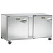 A Traulsen stainless steel undercounter refrigerator with two left-hinged doors.