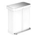 A white rectangular simplehuman trash can with a silver lid.