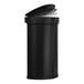 A matte black simplehuman semi-round sensor trash can with a lid open.