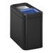 A black simplehuman rectangular dual compartment trash can with blue lids.