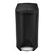 A matte black simplehuman rectangular butterfly step-on trash can with a lid.