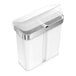 A white simplehuman rectangular dual compartment sensor trash can with a silver lid.