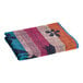 An Oxford pool towel in assorted colors with a striped pattern and flower design.