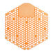 An orange hexagon-shaped Fresh Products urinal screen with a white background.