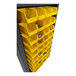 A Valley Craft steel storage cabinet with yellow bins on the shelves.