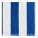 A close-up of a blue and white striped Oxford Playa Cabana pool towel with a white stripe.