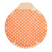 A close up of a circular orange Fresh Products Tidal Wave mango scented urinal screen with holes.